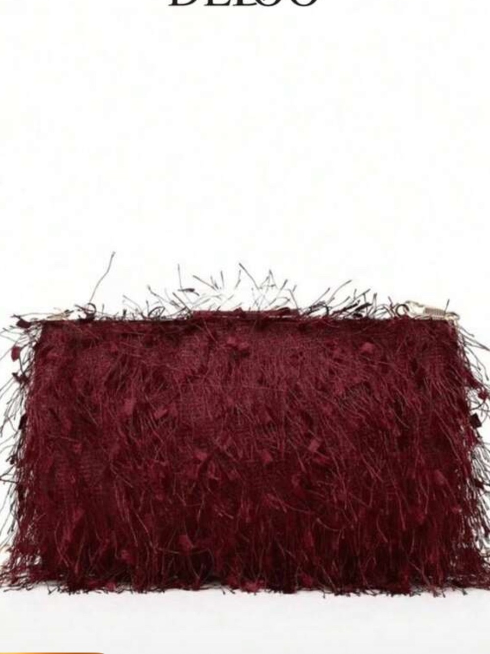 Women’s Burgundy Feather like Evening Clutch with detachable gold chain. NWOT!!!